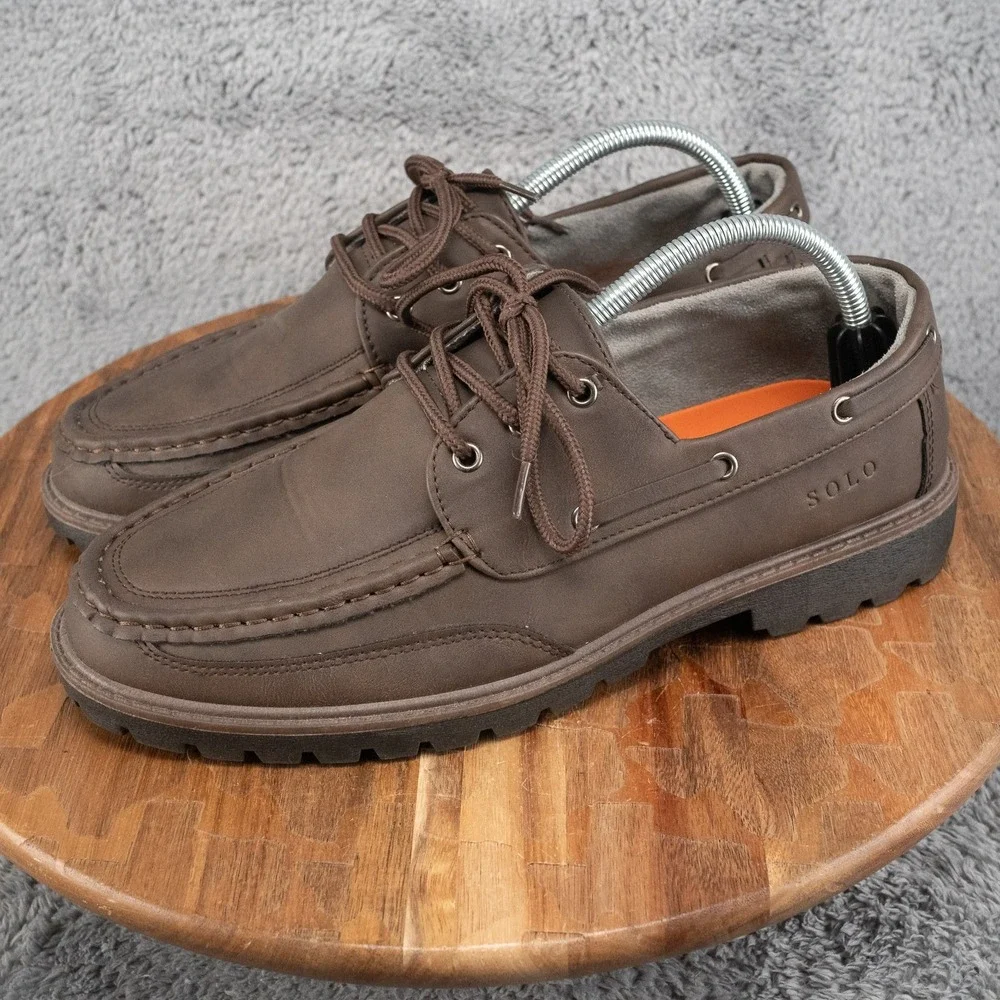 Size 8.5 Men's Brown Boat Shoes Moccasin Loafer Lace Up Thick Tread Soles